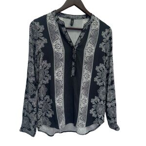 Soya Concept Black Grey Henley Long Sleeve Top Blouse Size S